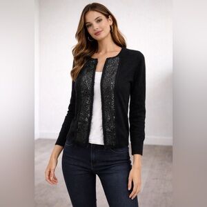 J Crew Sequined trim cardigan with cashmere